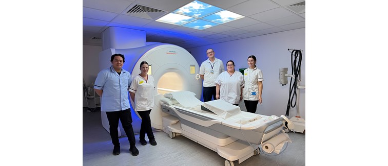 Radiology team at Basildon Hospital with MRI scanner